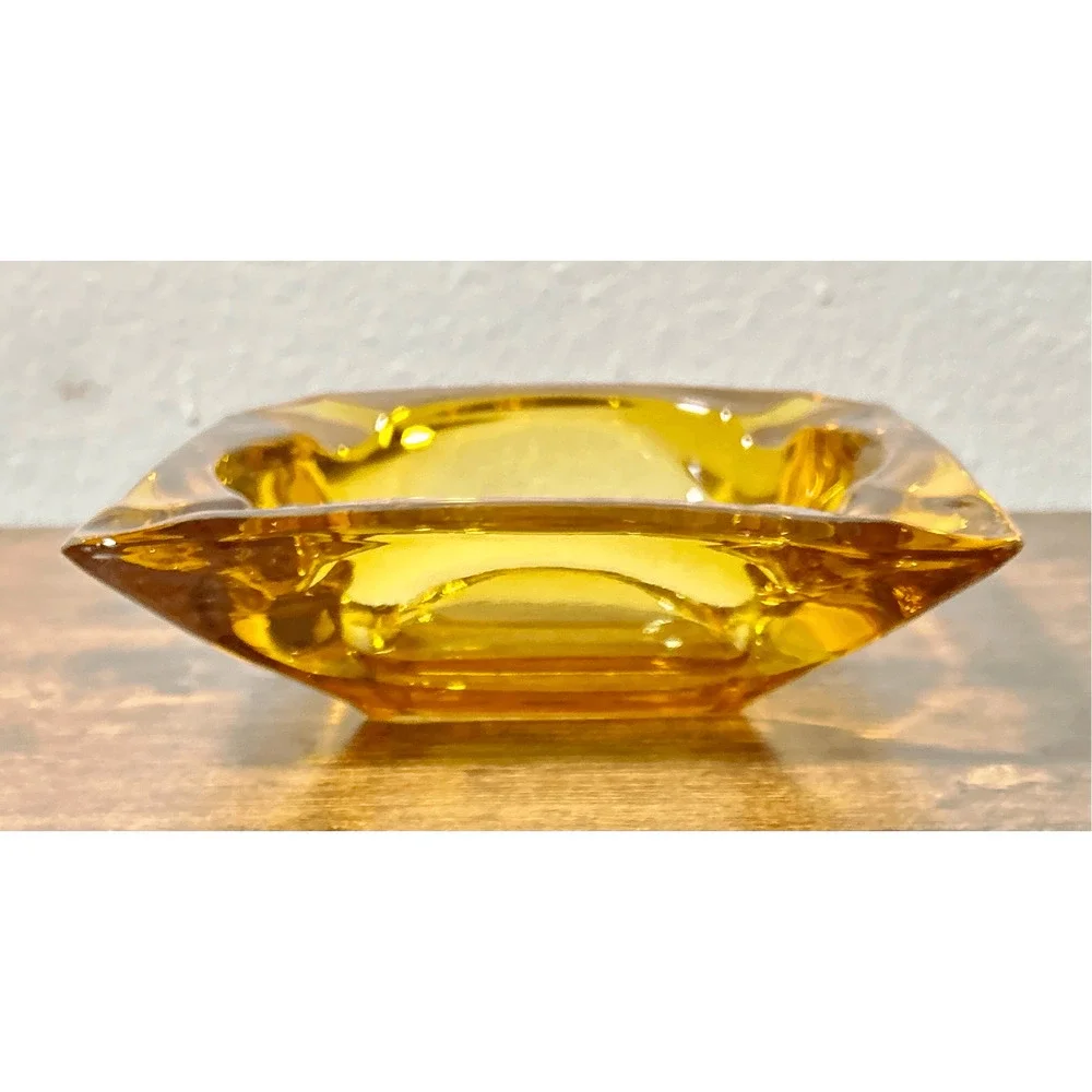 Vintage Mid 20th Century Clear Amber Glass Square Ashtray 6”